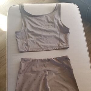 Crop Tank And Legging Set Taupe Silver Stars
